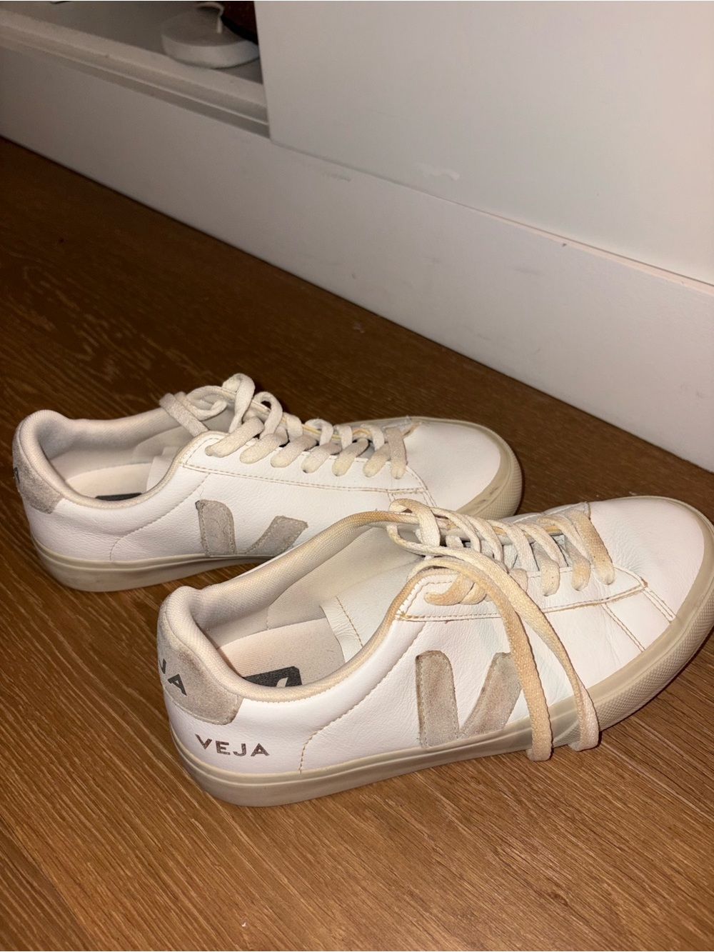 Veja Women’s White Leather Sneakers with Beige Suede Accents